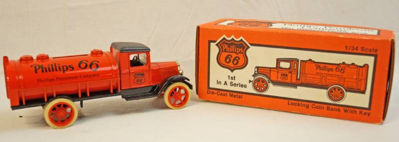 lot 6296 image: ERTL collectible -Die Cast- 1931 Hawkeye Phillips 66 Tanker Bank with key-in original box-134th scale- 1st in a series-1991-stock number 9407UP
