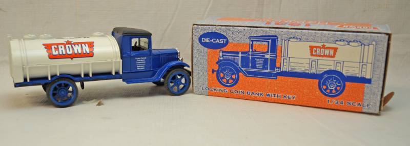 lot 6313 image: ERTL collectible -Die Cast- 1931 Crown Tanker Bank with key-in original box- limited edition-134th scale- 1991 -stock number 9652