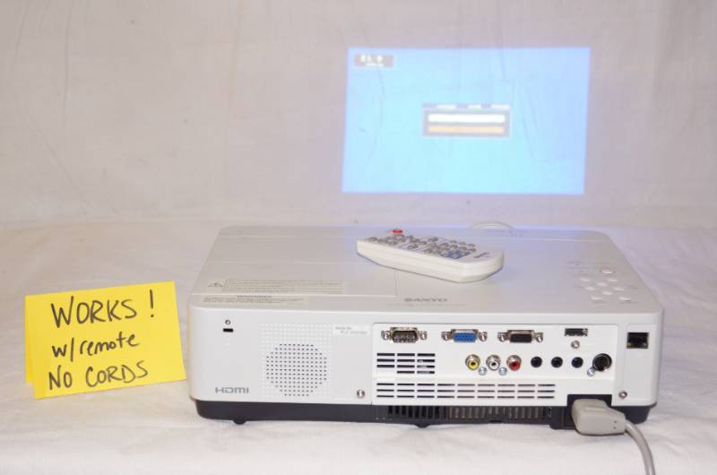 lot 5008 image: Projector w remote - WORKS No cord or cables - See Pics - SANYO M# PLC-WXU300