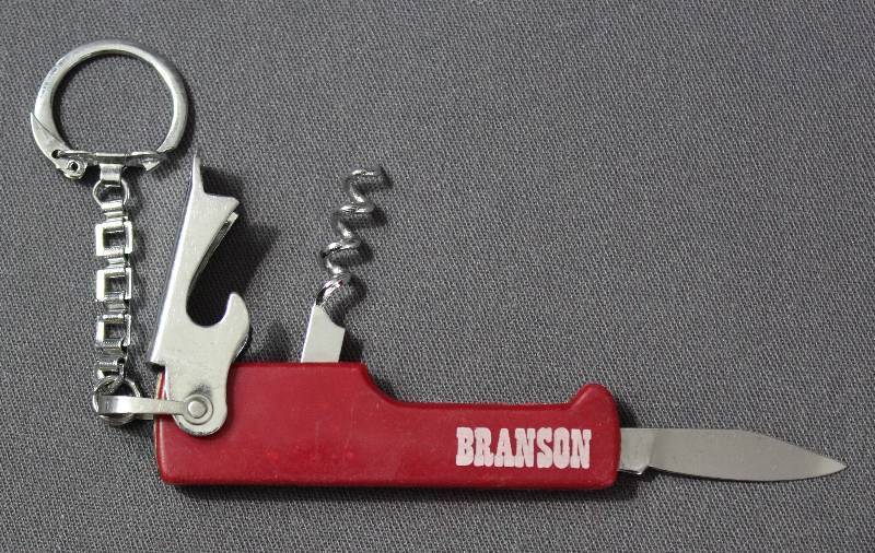lot 9051 image: 3 Branson Souvenir Pocket Folding Multi-Tool with Key Ring Holder.