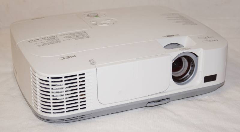 lot 5013 image: Projector - No cord or cables - See Pics - NEC M# NP-M300X - note powers on beeps 3 times and shuts down. Google says new bulb needed