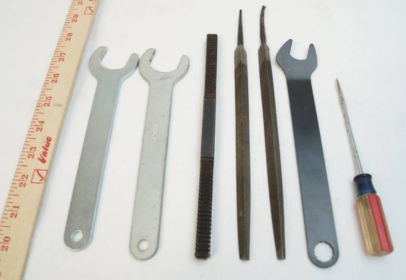 lot 5047 image: Lot of seven tools-wrenches, files, and a Craftsman screwdriver-see pics for more info