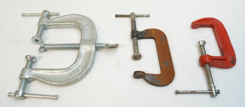 lot 5055 image: Lot of three C clamps-marked 2 12 -one made in USA-see pics for more info