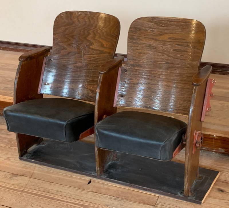 lot 2008 image: Set of 2 VINTAGE WOODEN Theater Seats - From approx 1930s - All work - Check em out