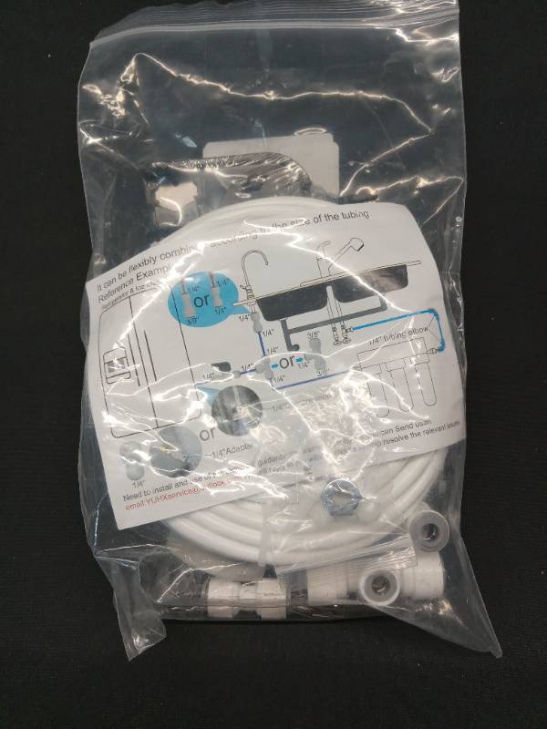 lot 2677 image: Refrigerator Water Line Kit - 14 Ice Maker Installation Kit,14 OD Tubing with Quick Connect Use for Refrigerator IceMaker Fridge Reverse Osmosis RO Systems Water Filters Faucet 25ft - Retail $16