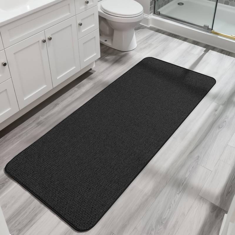 lot 2760 image: Bosap Bath Mat,Ultra Thin Bathroom Runner Rugs,Large Bath Mats for Bathroom,Quick Dry,Non-Slip,Machine Washable,Low Pile,Bath Rug,Shower Outside,Sink,Home Decor Accessories.Black,2x5, 24x60 inch - Retail $46