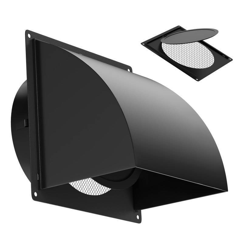 lot 2771 image: Drasum 6 Inch Metal Dryer Vent Cover Outside, Heavy Duty Iron Exhaust Hood with Internal Damper, Detachable Cover & Fixed Mesh Screen for Dryer, Kitchen, HVAC, Black - Retail $28