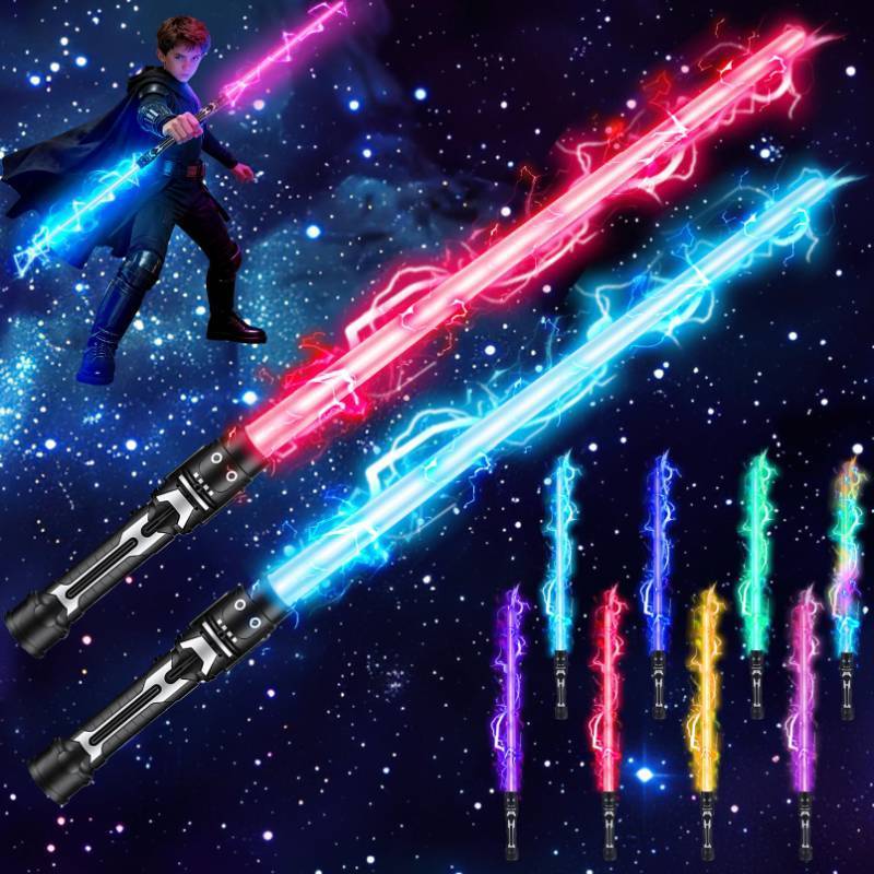 lot 2815 image: Light Up Sword, 2-in-1 Retractable Dual Saber with 8 Colors & FX Sound, Telescoping Blades for Immersive Play, Cosplay Costume Accessory, Halloween Christmas Birthday Gift for Kids, Boys & Girls - Retail $10