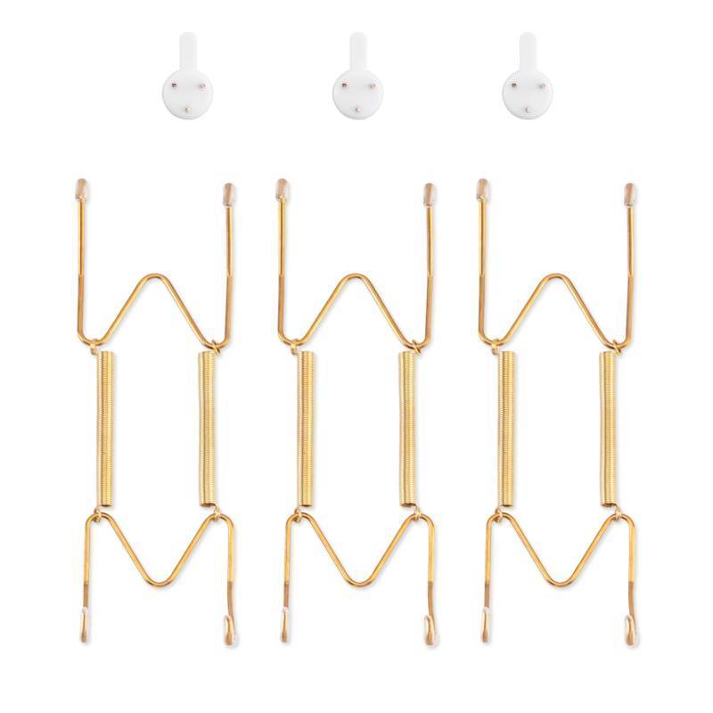 lot 2816 image: Bilillo 3 Pack Plate Hangers for The Wall, Suitable for 6-8 inch Art Plate, Stainless Steel Invisible Heavy Duty Wire Plate Holder with Wall Hooks, Plate Hangers for Displaying Plates, Platter, Dish - Retail $10