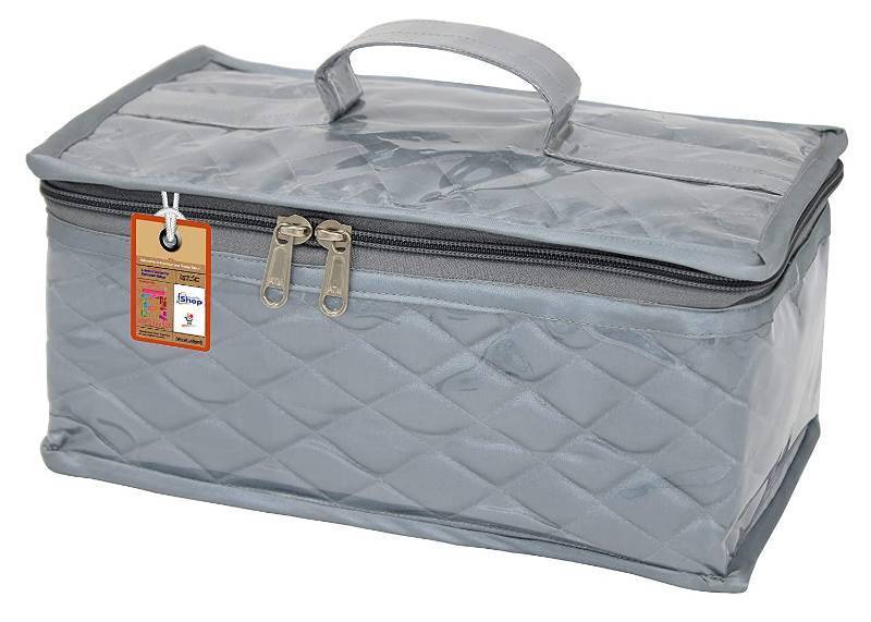 lot 2873 image: atorakushon Satin Makeup Jewellery Kit Organizer Locker Box Pouch for Necklaces Earring Ring Cosmetic Travel Storage Case for Women Girls Wedding Gift Grey - Retail $27