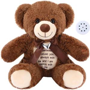 lot 3101 image: Silipull 12 Inch Bear Stuffed Animals with Voice Recorder Photo Pendant Set 30 Seconds Voice Sound Recorder Module Soft Plush Remembrance Bear with Zipper Memorial Gifts for Boys Girls(Dark Brown) - Retail $31