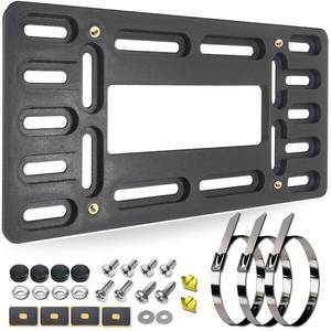 lot 3145 image: RCKJNJ Front License Plate Bracket Holder - Universal Front Mounting Kit, Plastic Bumper Car Tag Adapter with Copper Threaded, with Screws Caps and Stainless Steel Zip Ties - Retail $9