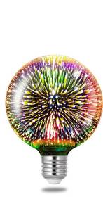 lot 3152 image: Porseme 3D Fireworks Decorative Light Bulb, E26 Base, 7W, AC100-240V, Glass Bulbs with Soft Warm Light, Shiny Decor for Home, Bedroom, Party  - Retail $16