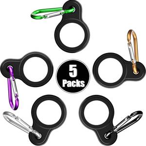 lot 3160 image: Boao 5 Sets Silicone Water Bottle Carrier with 5 Pieces Keychain Clip Key Ring Clip for Outdoor Activities or Daily Use (Black, Silver, Yellow, Purple and Green) - Retail $7