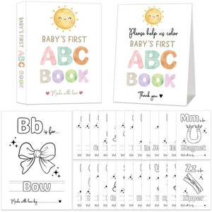 lot 3169 image: Babys First ABC Book Baby Shower Activity, Boho Sun Baby Shower Guest Book Alternative with Alphabet Coloring Pages, Educational Keepsake & Activities, Sunshine Baby Shower Games Craft Kit - Retail $21