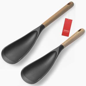 lot 3175 image: VOVOLY Cooking Spoon for Nonstick Cookingwares, Silicone Spoon Spoon for Mixing, Scoop, and Scrape, Black (13.411.4 Black 2-Pack) - Retail $14
