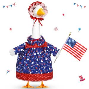 lot 3187 image: Yeyeplum 4th of July Goose Outfit Set for 23 Plastic Lawn Porch Goose Statue Clothes Patriotic Skirt with Flag Independence Day Costume for 4th of July Outdoor Patio Yard Lawn(Red Cap) - Retail $14