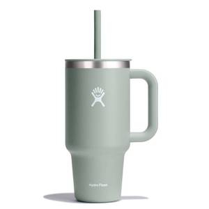 lot 3208 image: Hydro Flask 32oz All Around Travel Straw Tumbler - Agave Double-Wall, BPA-Free, Spillproof - Retail $35