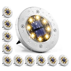 lot 3212 image: GIGALUMI Solar In-Ground Fence Lights - No-Drill Fence Lighting Solution, Waterproof Perimeter Lights Compatible with Wood, Metal & Concrete Fences (12 Pack Warm White) - Retail $24
