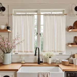 lot 3220 image: jinchan Beige Kitchen Curtains Linen Tier Curtains 36 Inch Farmhouse Cafe Drapes for Small Window Flax Country Rustic Rod Pocket Bathroom Laundry Room RV Light Filtering 2 Panels Crude - Retail $19