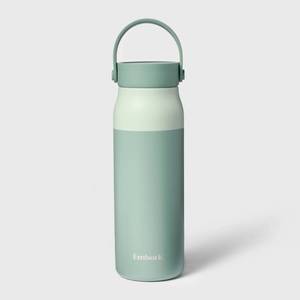 lot 3224 image: 32oz Stainless Steel Hydration Water Bottle - Green - Embark Portable Drinkware, Polypropylene Lid - Retail $15