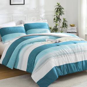 lot 3228 image: Litanika Teal White Comforter Twin Set, XL Twin Comforter Striped Bedding Comforter Set, 2 Pieces Lightweight Soft All Season Down Alternative Comforter - Retail $50