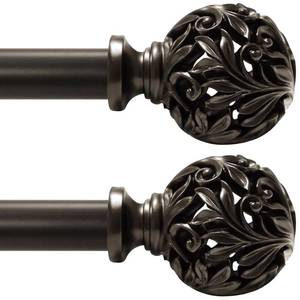 lot 3235 image: 2Pack Bronze Curtain Rods 18 to 64 inches (1.5-5.3 ft), 1 Inch Diameter Adjustable Heavy Duty Decorative Curtain Rods with Decorative Openwork Carved finials for Living Room Bedroom Windows - Retail $40