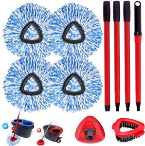 lot 3236 image: 4 Packs Spin Mop Replacement Heads,1 Base,1 Scrubber Brush, Compatible with Ocedar EasyWring RinseClean 2-Tank System, 4-Section Red Iron Mop Handle 30-58 Suitable for Cleaning All Floor Surfaces - Retail $27
