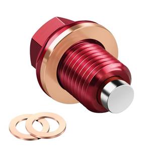 lot 3239 image: Hugwits M14 x 1.5 Magnetic Oil Drain Plug, Aluminum CNC Oil Pan Bolt with Crush Washer Gaskets, Car Sump Drain Nut Bolt Replacement, Universal for Most Cars Trucks SUVs (Red) - Retail $9