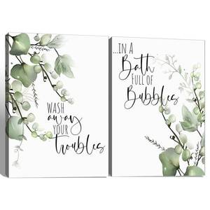 lot 3244 image: 2 Pcs Framed Bathroom Green Plant Canvas Wall Art Sage Pictures Decor Prints Posters Minimalist Paintings Modern for Spa Washroom Toilet Decor Ready to Hang 12x16 Inches - Retail $23