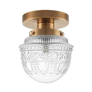 lot 3269 image: DSMJFU Brass Semi Flush Mount Ceiling Light, Small Hallway Light Fixture, Vintage Close to Ceiling Light Fixture for Bathroom, Entryway, Foyer, Closet - Retail $40