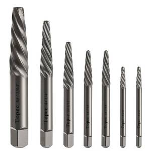 lot 3274 image: TOPEC Damaged Screw Extractor Set, 7 Piece Easy Out Bolt Extractor for Easily Remove Broken Bolts, Stripped Screws, Studs - Gifts for Men  Fathers Day Gifts for Dad - Retail $10