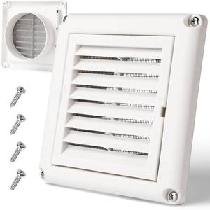 lot 3278 image: BEWAVE Dryer Vent Cover, Outdoor Exhaust Louvered Air Vent Cover for 4 Pipe with Screen 4 Screws for Long-Lasting Durability & Easy Installation, 6 x 6 Size - Retail $7