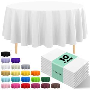 lot 3288 image: JHDZDHY 10 Pack Premium Disposable Plastic Tablecloth 84 Round Table Cover for Birthdays Weddings Christmas Anniversary Buffet Table (White) - Retail $14