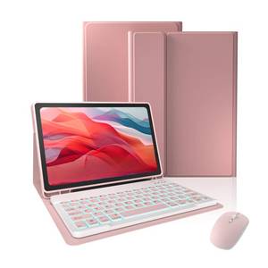 lot 3289 image: Keyboard Case for Samsung Galaxy Tab A8 10.5-inch 2022 (SM-X200, SM-X205) Galaxy Tab A8 Case with 7-Color Backlit, Detachable Wireless Bluetooth Keyboard Case Built-in Pencil Holder with Mouse.(Pink) - Retail $24