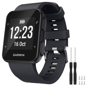 lot 3294 image: TopPerfekt Watch Band for Garmin Forerunner 35, Soft Silicone Replacement Strap Compatible with Forerunner 35 Smart Watch, Fit 5.11-9.05 Inch (130-230 mm) Wrist (Black) - Retail $7