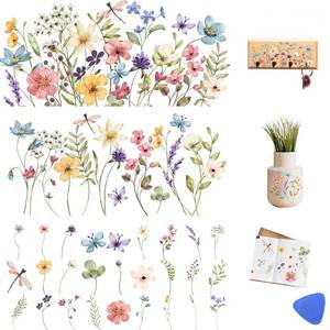 lot 3299 image: ZMRU 3 Sheets Vintage Rub On Transfers for Crafts, Rub On Transfers for Furniture Decals, Wood, Glass, Porcelain, Scrapbooking,Journals, 12  6inch(Wildflower) - Retail $12