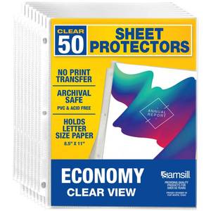 lot 3301 image: Samsill 50 Pack Sheet Protectors, 8.5x11 Inch Page Protectors for 3 Ring Binder, Standard Weight, Clear Protector, Letter Size, Top Loading, Acid Free - Retail $5
