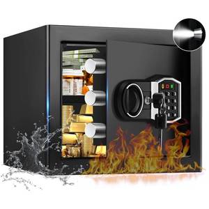 lot 3314 image: 1.3 Cub Small Fireproof Safe for Home, Security Anti-Theft Fire Proof Safe Box with Spare Keys, Programmable Keypad and Alarm System, Digital Fireproof and Waterproof Safes for Document Money Medicine - Retail $70