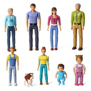 lot 3318 image: Beverly Hills Doll Collection Sweet Lil Family Friends Figures - New Addition Set of 9 Dollhouse People - Grandma, Grandpa, Mom, Dad, Sister, Brother, Toddler, Baby and Dog - Retail $46