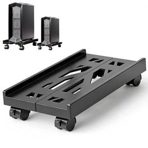 lot 3320 image: Hmseng Pc Stand for Floor, Adjustable Computer Tower Stand for Carpet,Mobile CPU Stand with 4 Rolling Caster Wheels, PC Tower Stand Fits Most PC Under Desk-D-Black - Retail $13