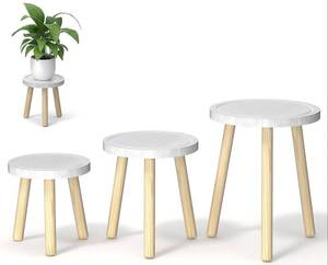 lot 3325 image: Vecxoty 3-Pack Wood Plant Stands Indoor, Single Plant Stand for 6-12 Inch Pots, Mid-Century Modern Plant Stool, Tall Plant Stand for Large Plants for Living Room, Balcony, Office (White) - Retail $30