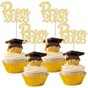 lot 3335 image: Gyufise 24Pcs Prom 2026 Cupcake Toppers Glitter Class of 2026 Cake Decorations Prom 2026 Graduation Cupcake Picks for 2026 College Graduation Party Decorations Gold - Retail $7