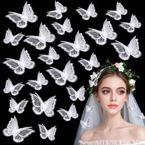 lot 3342 image: 30Pcs Fabric Butterflies for Crafts, 2 Sizes 3D Butterflies for Bouquets Double Layers Organza White Butterfly Decorations Embroidery Sew Iron On Patch for DIY Bridal Headdress Hair Accessories - Retail $7