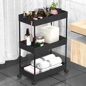 lot 3351 image: SPACELEAD 3 Tier Rolling Cart with Wheels, Storage Craft Art Trolley Organizer Serving, 3 Hanging Baskets Easy Assembly, for Office, Bathroom Living Room, Kitchen, Black - Retail $20