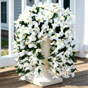 lot 3360 image: DBFEILSO Fake Bougainvillea Artificial Hanging Flowers, 2 PCS Outdoor Faux Plants UV Resistant Realistic Silk Long Trailing Vines for Door Porch Outside Planter Urn Patio Garden Yard Dec,White - Retail $18