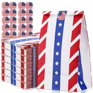 lot 3365 image: Kolldenn 120 Pcs Veterans Day Patriotic Treat Bags with Stickers 4th of July Party Favors American Flag Stars Stripes Treat Goodie Gift Bags for Memorial Day Party Decor Snack Supplies - Retail $20