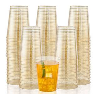 lot 3375 image: I00000 200pcs Gold Plastic Cups - 10 OZ Hard Gold Glitter Disposable Cups For Cocktail And Drinking - Premium Disposable Plastic Cup with Gold Glitter For Fancy Elegant Party Cup - Retail $30