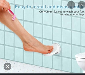lot 3378 image: Shower Foot Rest with Suction Cups, Bathroom Wall Mounted Foot Pedal - No Drill Adjustable Height Step for Shaving Legs & Washing Feet, Secure Hold on Tile (1) - Retail $16