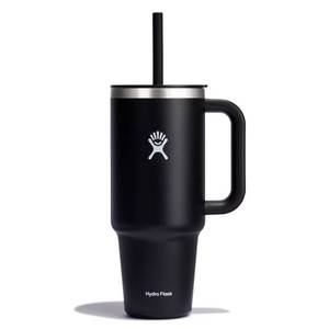 lot 3388 image: Hydro Flask 40oz All Around Travel Straw Tumbler - Black Double-Wall, BPA-Free, Spillproof - Retail $40